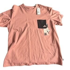 Adidas Men's XL Loose Fit Pocket T Shirt Rose Pink Basketball Tropical MSRP: $45